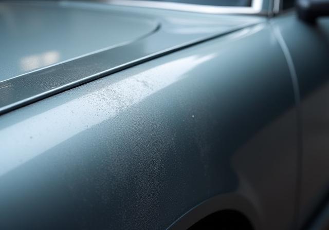 くすんだ塗装が研磨後に鏡のように輝く様子（施工前）