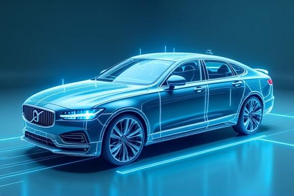 自動洗車機のセンサーが車体をスキャンしている様子